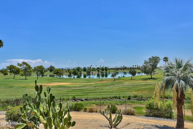 view of yard with a water view