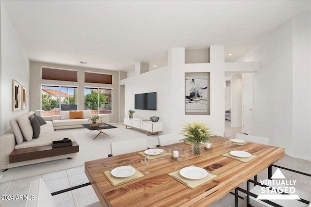 dining area with light tile floors