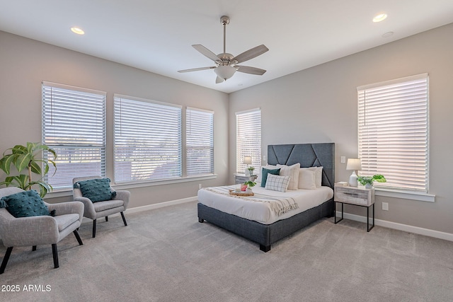 36169 N Serrano Ave, Queen Creek, AZ 85140 - carpeted bedroom with baseboards, recessed lighting, and ceiling fan