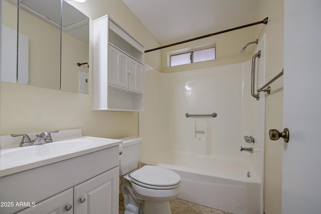 full bath with vanity, washtub / shower combination, tile patterned floors, and toilet