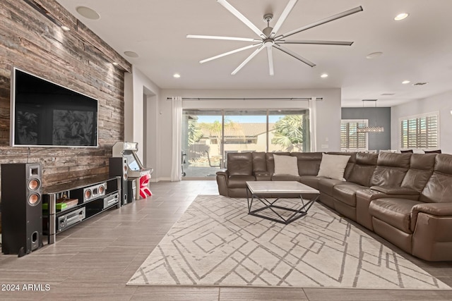 living room with a notable chandelier