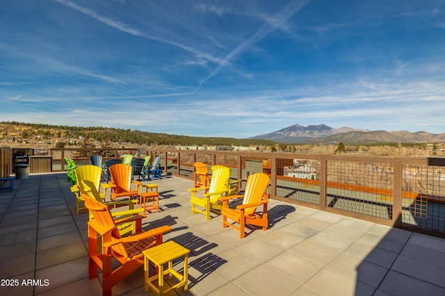 view of patio with a mountain view