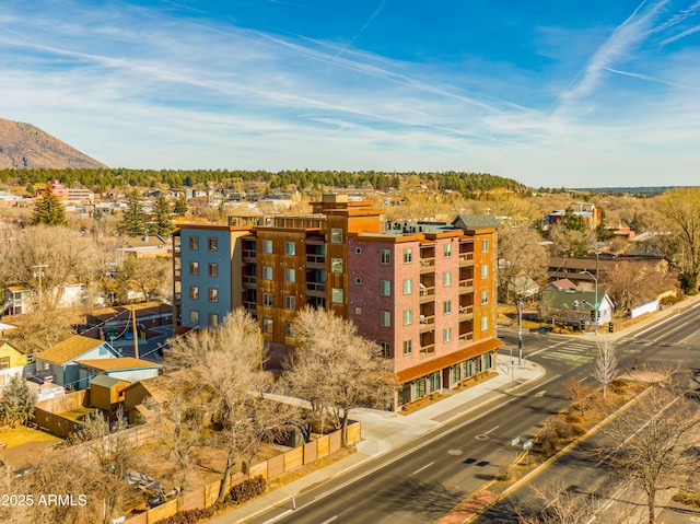 birds eye view of property featuring a mountain view