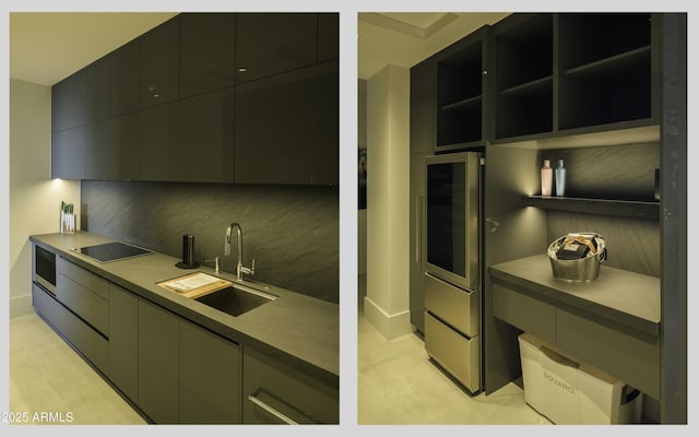 kitchen featuring wine cooler, black electric stovetop, and sink