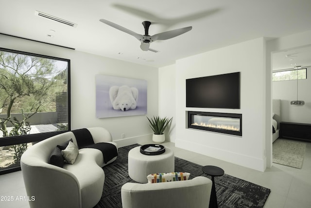 living room featuring ceiling fan