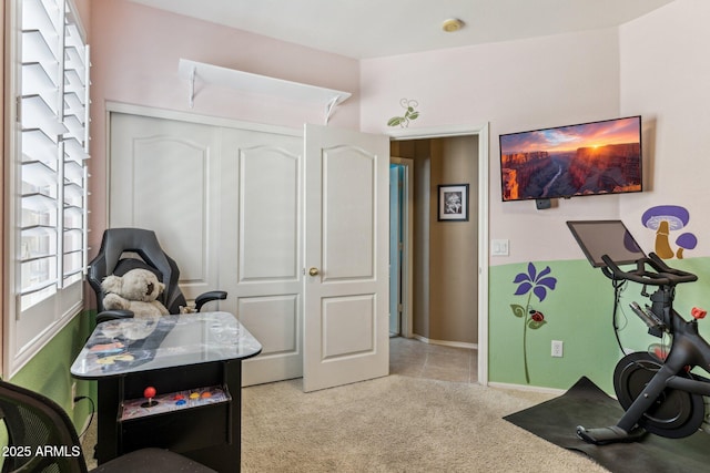 interior space with light carpet and baseboards