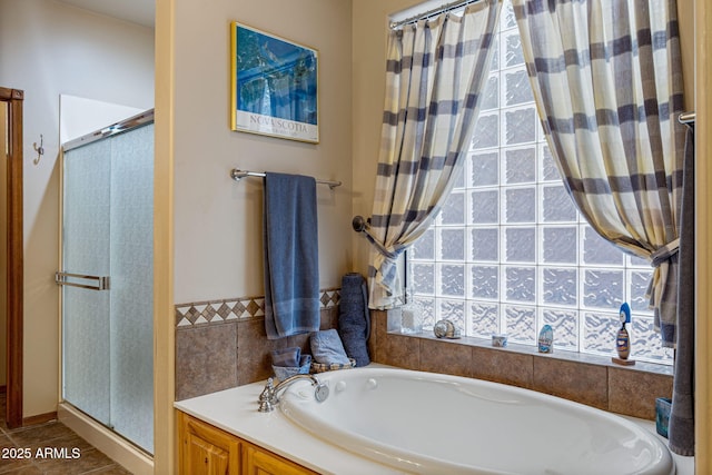 420 N Retreat Dr, Show Low, AZ 85901 - bathroom featuring a stall shower, a bath, and tile patterned flooring