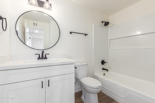 full bathroom featuring vanity, toilet, bathtub / shower combination, and wood-type flooring