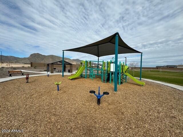 view of play area featuring a mountain view