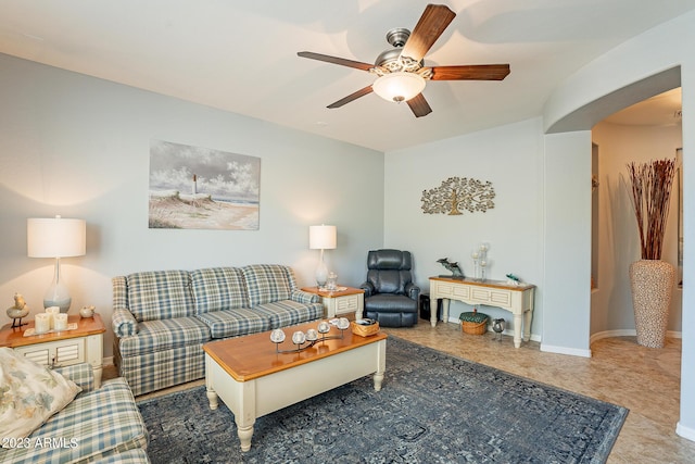 living room with ceiling fan