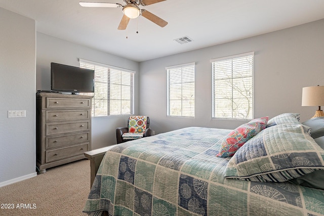 bedroom featuring carpet floors and ceiling fan