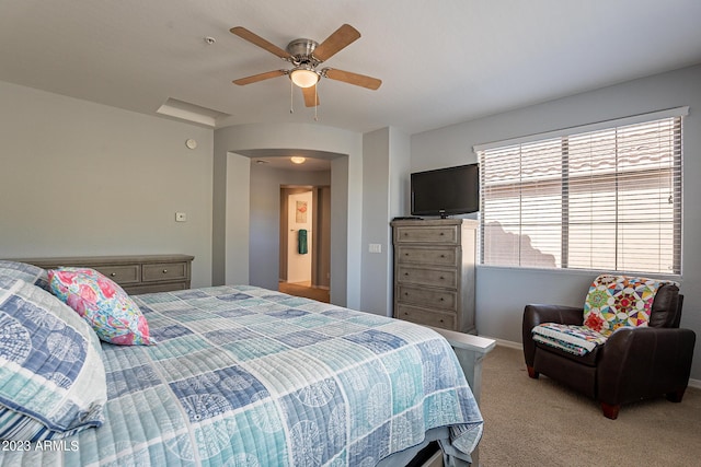 bedroom featuring carpet and ceiling fan