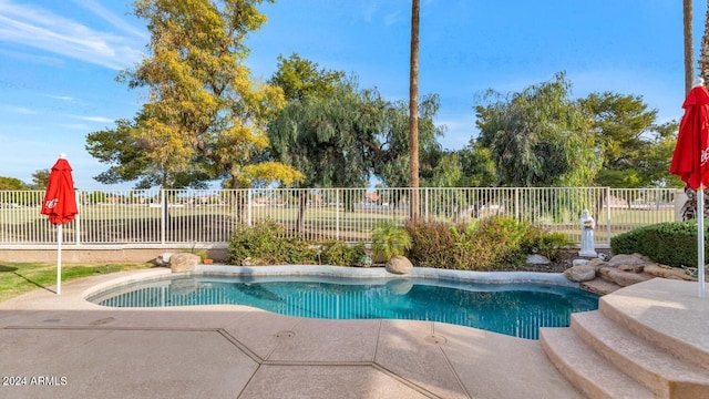 view of swimming pool with a patio area