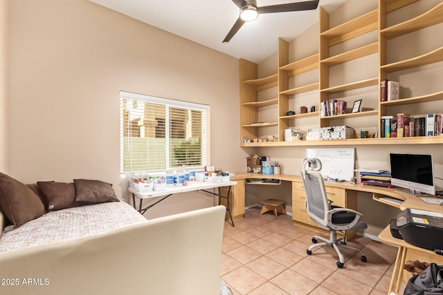 7031 S 32nd Pl, Phoenix, AZ 85042 - office with ceiling fan, light tile patterned flooring, built in desk, and lofted ceiling