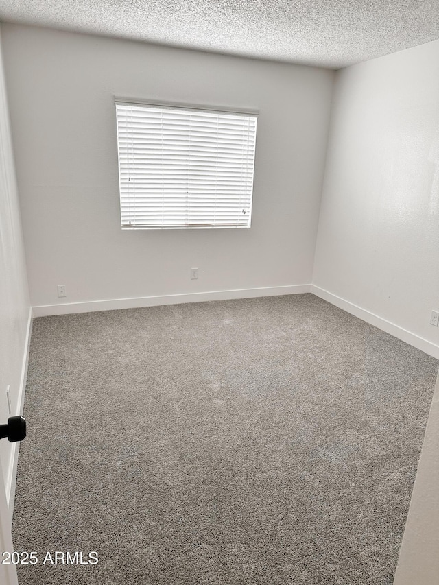 empty room featuring carpet, baseboards, and a textured ceiling