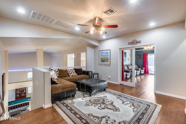 2728 W Adventure Dr, Anthem, AZ 85086 - living area featuring ceiling fan, wood finished floors, and recessed lighting