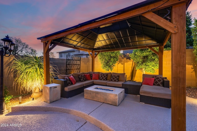 2728 W Adventure Dr, Anthem, AZ 85086 - fenced backyard with an outdoor living space with a fire pit, a gazebo, and a patio area