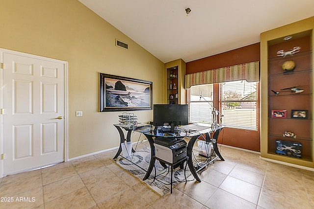 20454 N Palm Canyon Dr, Surprise, AZ 85374 - interior space featuring light tile patterned floors, baseboards, lofted ceiling, and visible vents