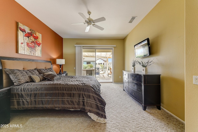 20454 N Palm Canyon Dr, Surprise, AZ 85374 - bedroom featuring access to outside, a ceiling fan, visible vents, carpet floors, and baseboards