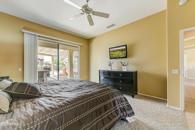 20454 N Palm Canyon Dr, Surprise, AZ 85374 - carpeted bedroom featuring visible vents, access to exterior, ceiling fan, and baseboards