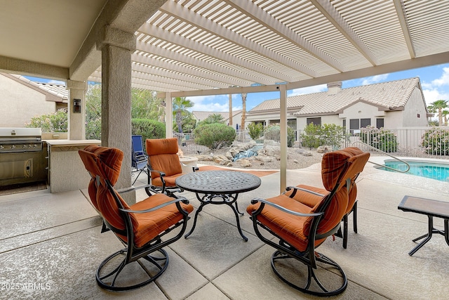 20454 N Palm Canyon Dr, Surprise, AZ 85374 - view of patio featuring a pergola, fence, and area for grilling
