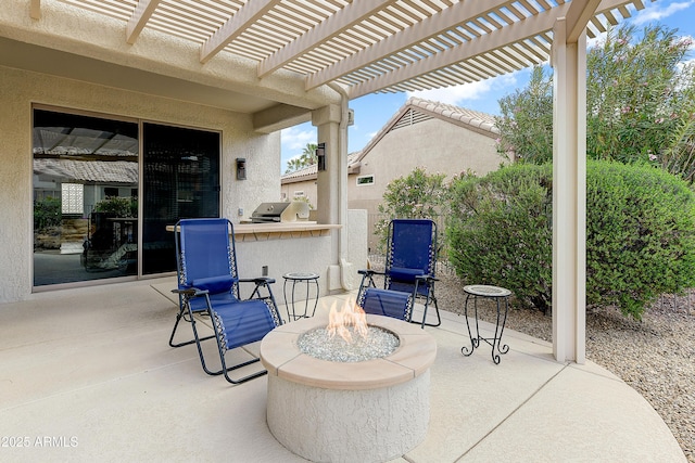 20454 N Palm Canyon Dr, Surprise, AZ 85374 - view of patio / terrace with exterior kitchen, a fire pit, and a pergola