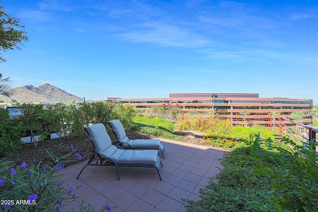 view of patio featuring a mountain view