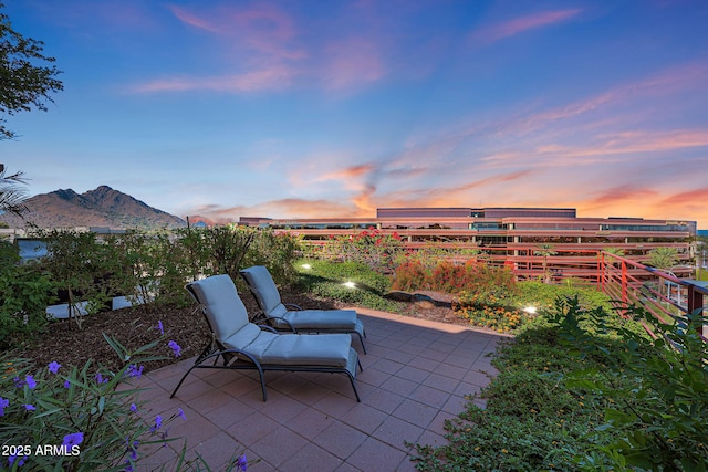 view of patio featuring a mountain view