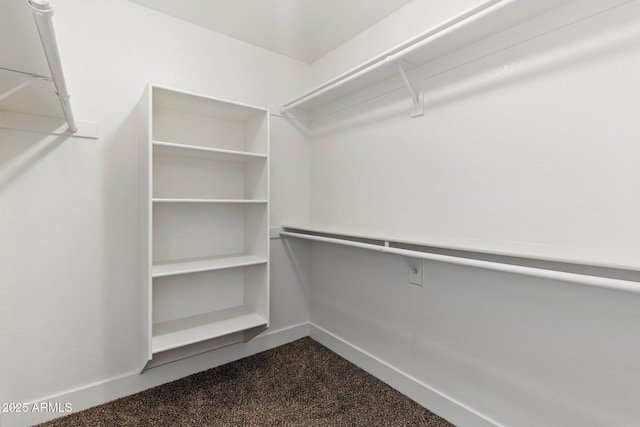 spacious closet featuring dark carpet