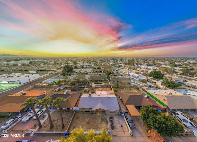 view of aerial view at dusk