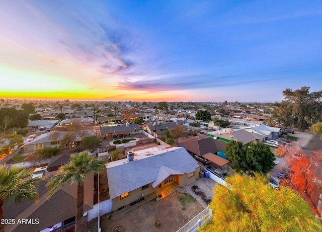 view of aerial view at dusk