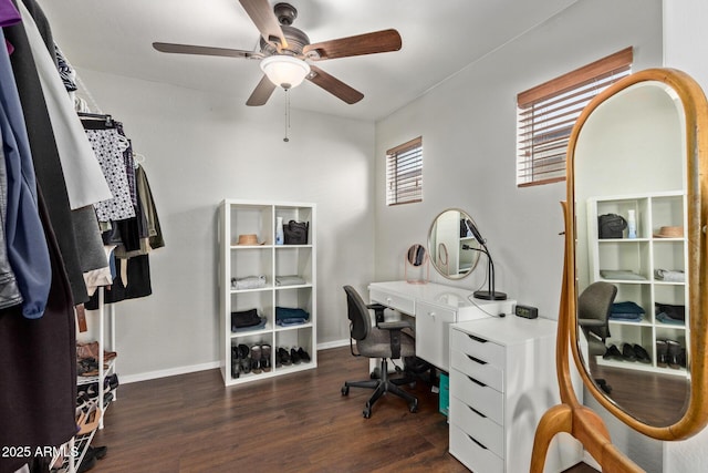 13420 W Berridge Ln, Litchfield Park, AZ 85340 - office area featuring wood finished floors, ceiling fan, and baseboards
