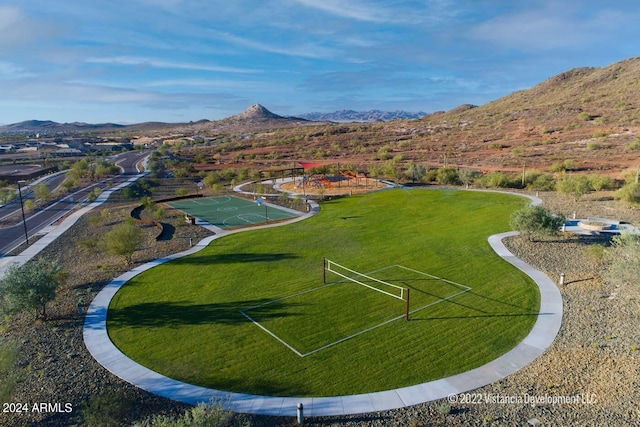 aerial view with a mountain view