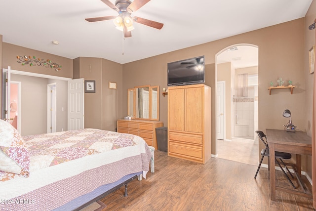 bedroom with ceiling fan and wood-type flooring