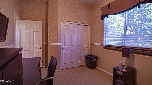 unfurnished office with light colored carpet