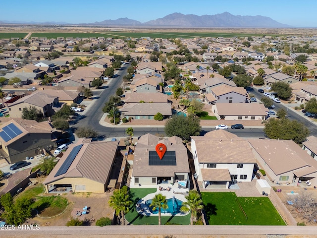 aerial view featuring a residential view and a mountain view