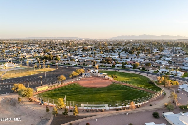 aerial view at dusk with a mountain view