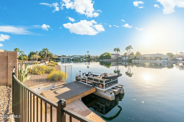 view of dock with a water view