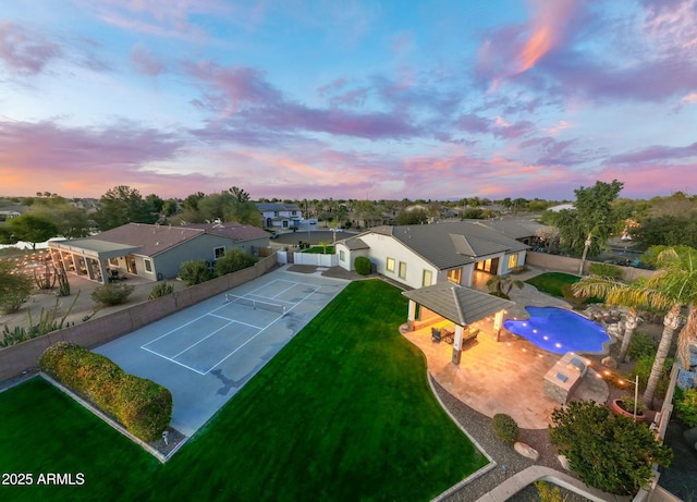 drone / aerial view with a residential view