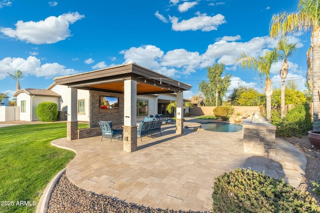 view of patio featuring a gazebo and a fenced backyard