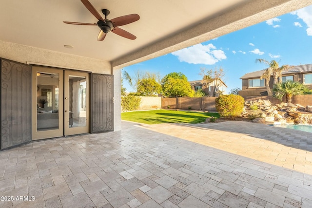 view of patio / terrace featuring a ceiling fan and a fenced backyard