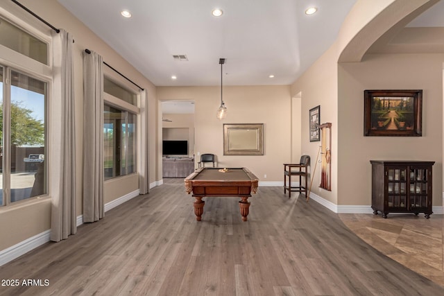 game room featuring wood-type flooring and pool table