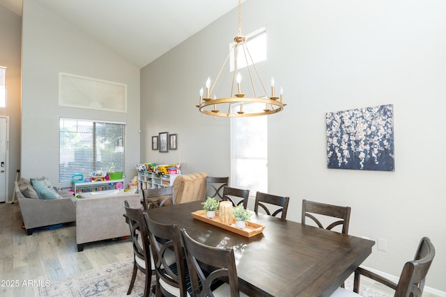 2224 W Olive Way, Chandler, AZ 85248 - dining area featuring high vaulted ceiling, light wood finished floors, and a chandelier