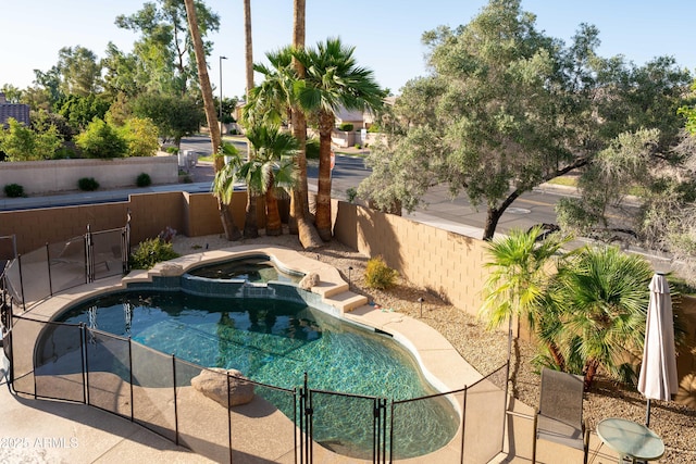 2224 W Olive Way, Chandler, AZ 85248 - view of pool with a fenced backyard, a pool with connected hot tub, and a gate