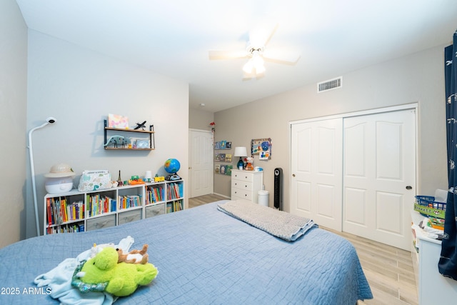 2224 W Olive Way, Chandler, AZ 85248 - bedroom featuring light wood-type flooring, a closet, and a ceiling fan