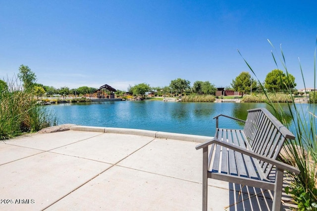 dock area with a water view