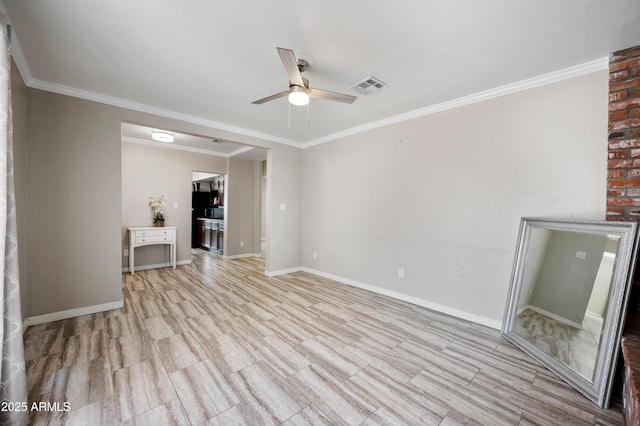 405 W Monte Way, Phoenix, AZ 85041 - unfurnished living room with ceiling fan, baseboards, crown molding, and light wood finished floors