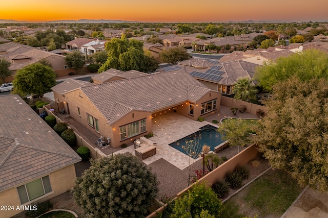 view of aerial view at dusk