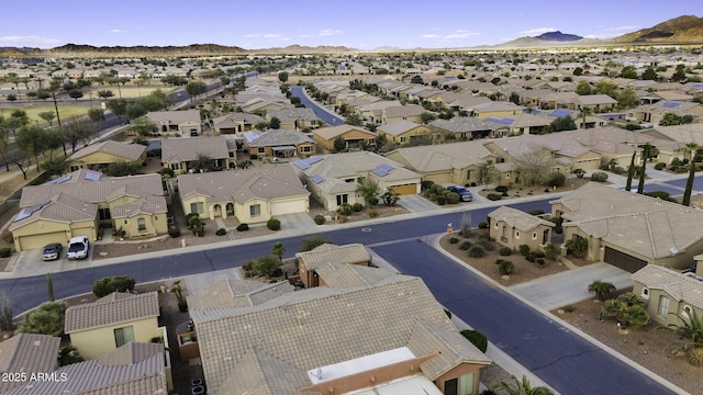 aerial view featuring a residential view and a mountain view
