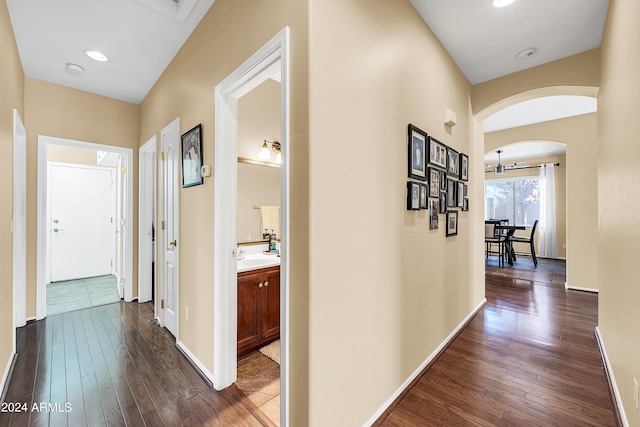 hall featuring dark hardwood / wood-style floors